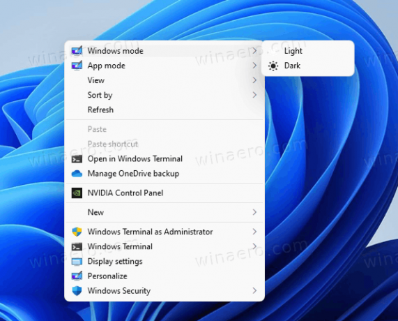 Włącz tryb ciemny w Windows 11 z menu kontekstowego
