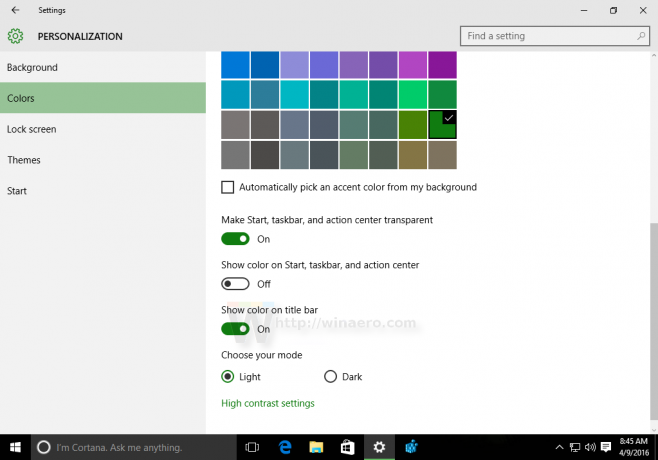 Windows 10 näyttää värit otsikkorivillä
