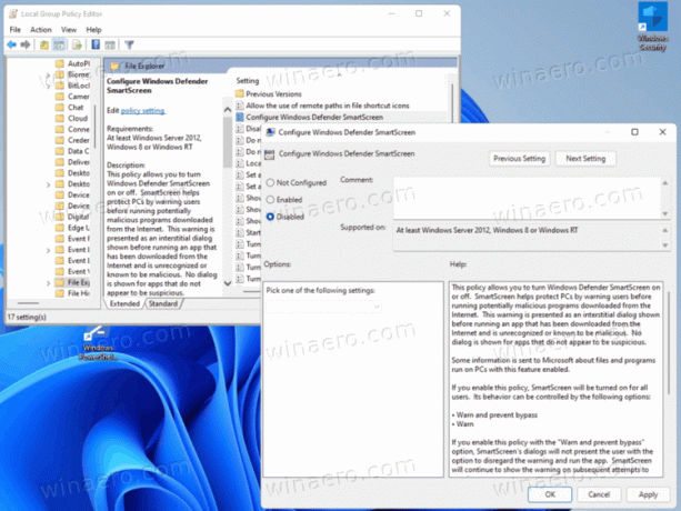 Deaktivieren Sie SmartScreen in Windows 11 mit Gruppenrichtlinie