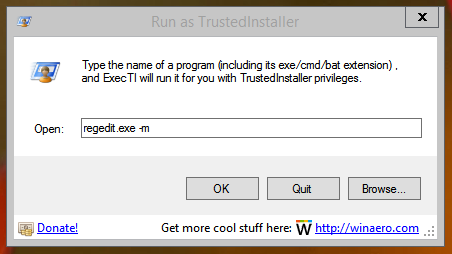 ExecTIはTrustedInstallerとして実行します