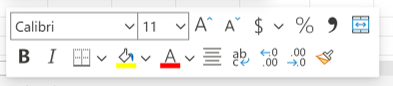 แถบเครื่องมือขนาดเล็ก Excel Online