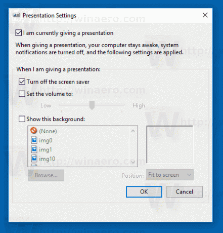 Paramètres du mode de présentation de Windows 10