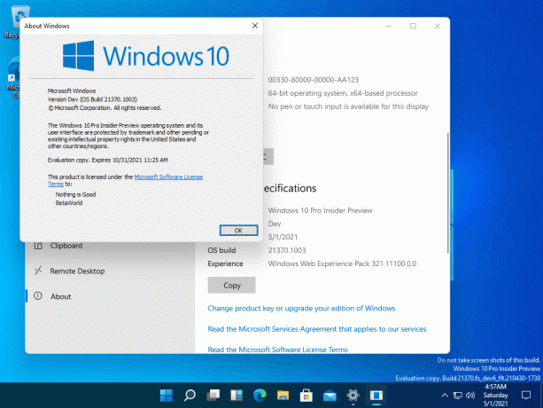 Windows 11 10.0.21370.1003 Versione