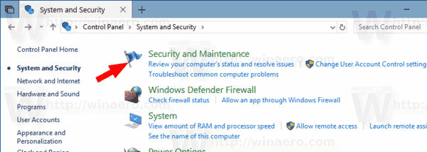 Sistema e sicurezza del pannello di controllo di Windows 10