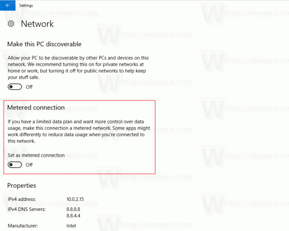 Uppmätt anslutningsalternativ i Windows 10 Creators Update