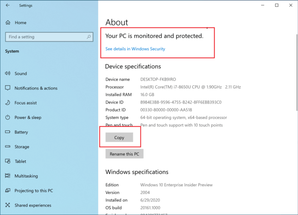 Sistema de configurações sobre especificações de cópia