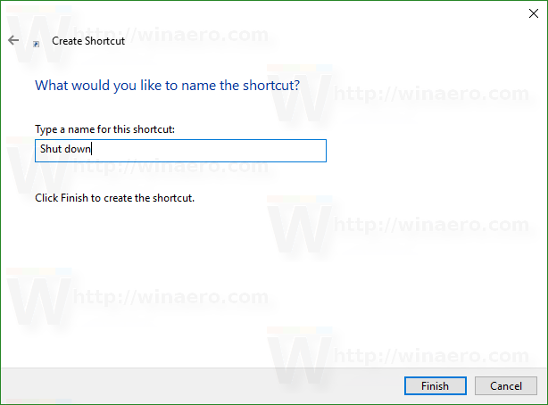 Nome do atalho de desligamento do Windows 10