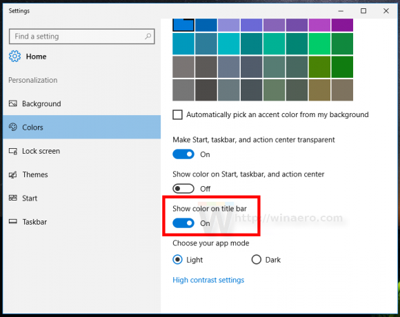 Windows 10 แสดงสีบนแถบชื่อเรื่อง