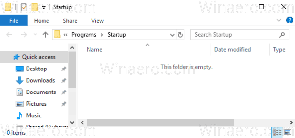 Cartella di avvio di Windows 10 