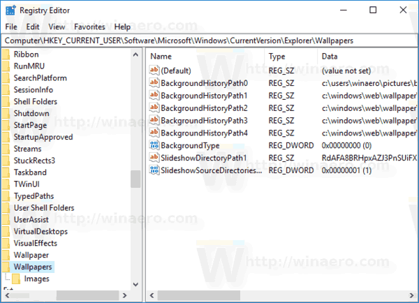 Tecla de historial de fondo de escritorio Windows 10