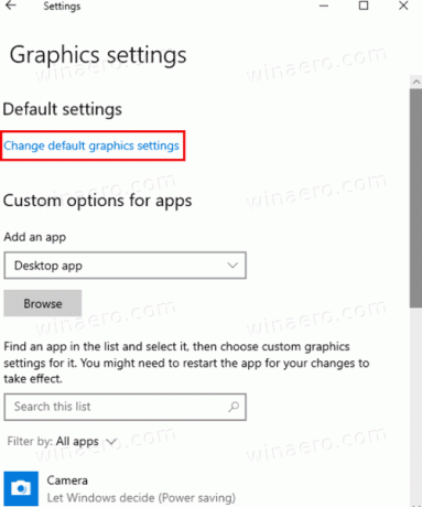Windows 10 Cambiar la configuración de gráficos predeterminada 