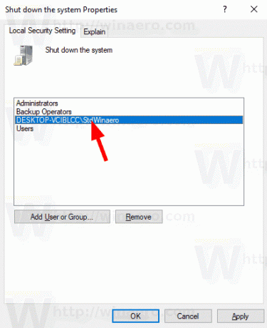 Windows 10 Aggiungi utenti per spegnere il criterio 4