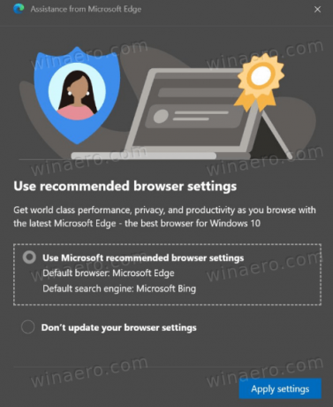 Kasutage Microsoft Edge'is soovitatud seadistuste hoiatust