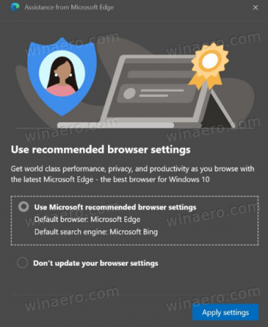 Utilizați Alerta de setări recomandate în Microsoft Edge