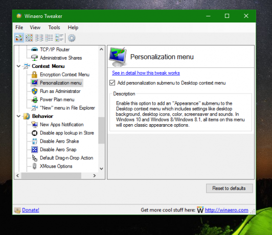 Персонализация Windows 10 Winaero Tweaker