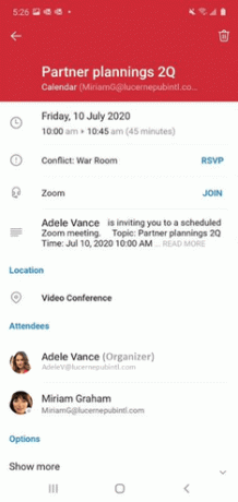 Alăturați-vă într-o singură atingere la majoritatea întâlnirilor din Outlook pentru Android