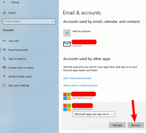 Windows 10 Fjern konto som brukes av andre apper 1