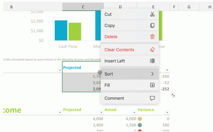 Ny kontekstmeny Excel Ipad