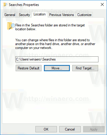 Windows 10 Schimbați locația folderului Căutări