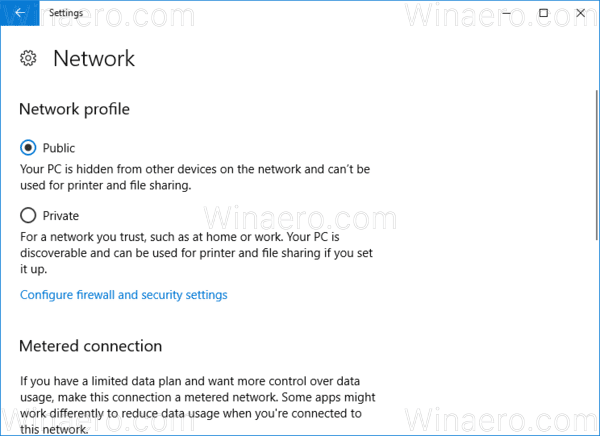 חיבור רשת של Windows 10 פרטי ציבורי 