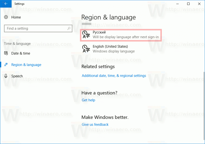 Буде змінено мову дисплея Windows 10