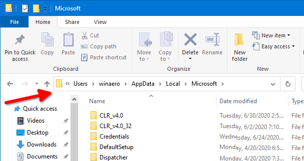 Perfis de pasta do Windows 10 Edge