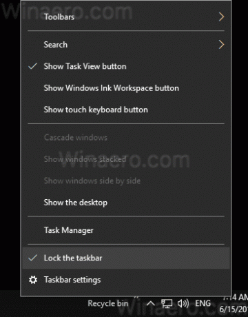 Windows 10 작업 표시줄 잠김 