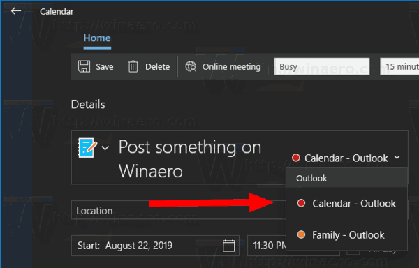 Aplikacija koledar Windows 10 Pogovorno okno Nov dogodek 3