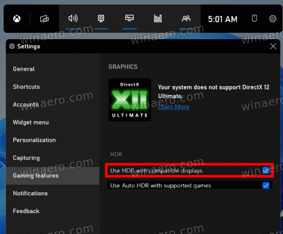 Zapněte HDR v nastavení Xbox Game Bar