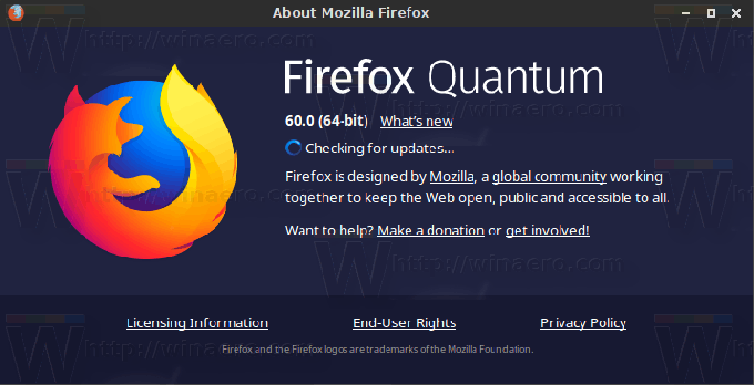 Окно " О Firefox 60" 
