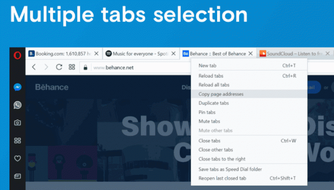 Opera 52 Вибір кількох вкладок 