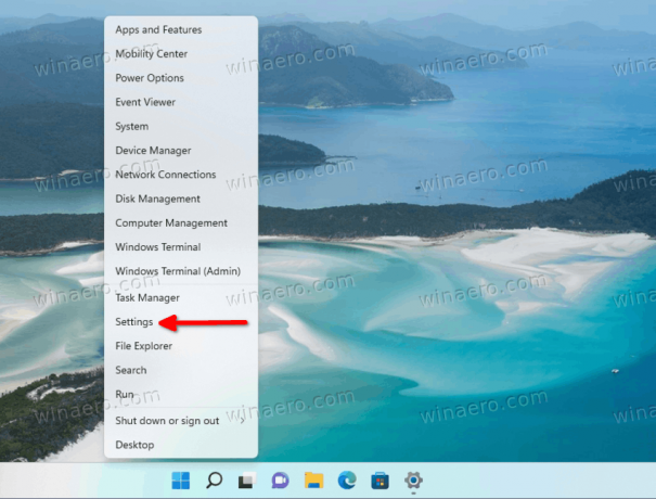 Åpne Innstillinger i Windows 11 fra Start Høyreklikk-menyen