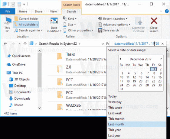File Explorer Pronađite datoteke po datumskom rasponu