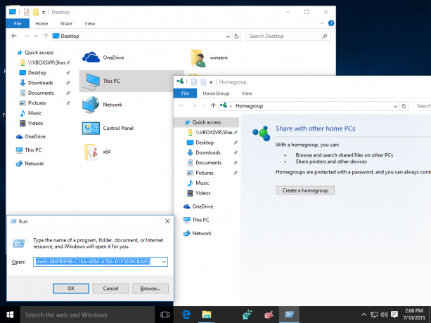 Windows 10 საშინაო ჯგუფი shell ბრძანებით