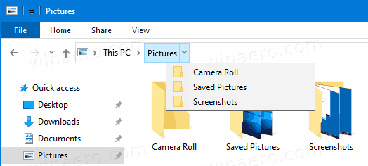 Botões de navegação de localização atual do Windows 10 File Explorer
