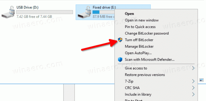 Windows 10 Lülitage Bitlockeri kontekstimenüü välja