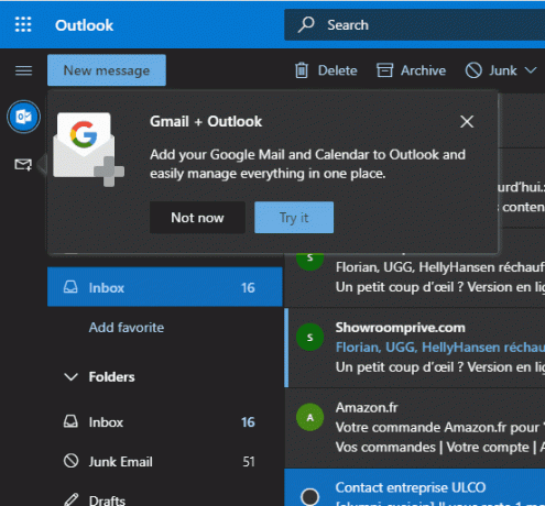שילוב Gmail של Outlook
