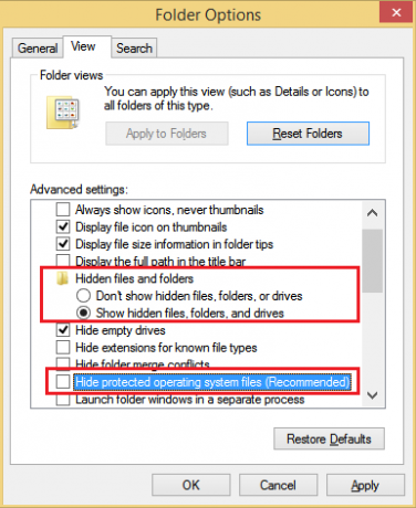 Opsi Folder - File tersembunyi dan sistem