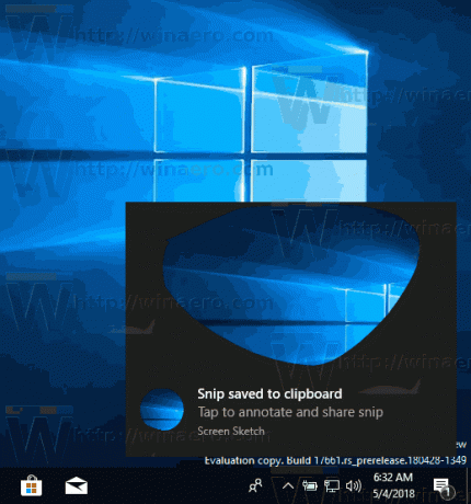 Obavijest o isječku zaslona u sustavu Windows 10