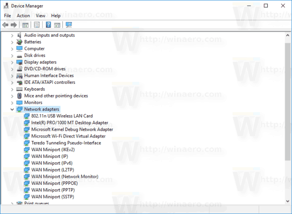 Мрежови адаптери за диспечера на устройства за Windows 10