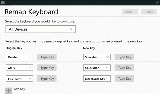 Přemapování uživatelského rozhraní Powertoys Keyboard Manager