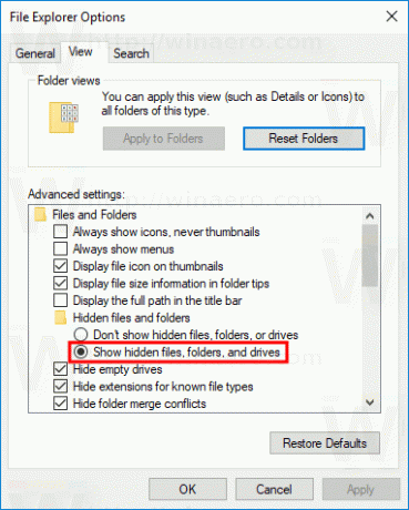 Windows 10 แสดงตัวเลือกไฟล์ที่ซ่อนอยู่