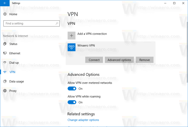 Vybrané pripojenie VPN Windows 10