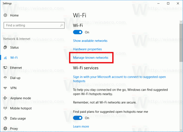 Windows 10 Wifi მართეთ ცნობილი ქსელები