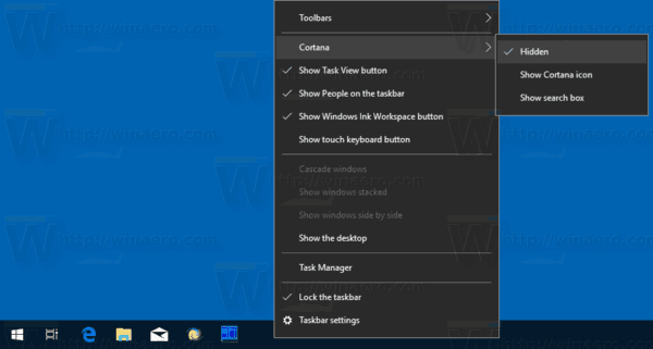 Windows 10 Skjul søkeboks fra oppgavelinjen