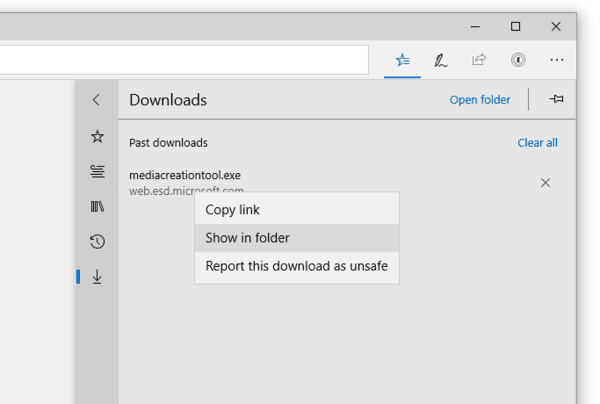 Microsoft Edge Downloads Menu Build 17677