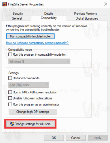 Windows 10 Wijzigen voor alle gebruikers-knop