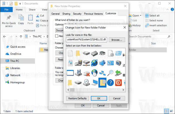 Cambia icona cartella Windows 10