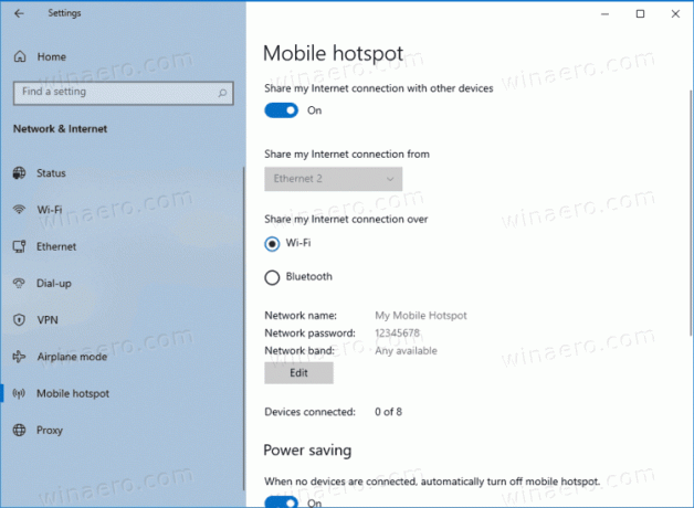 Omogočite mobilno dostopno točko v sistemu Windows 10, korak 3