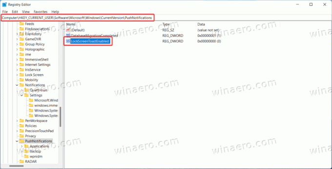 Désactiver les notifications sur l'écran de verrouillage dans le registre Windows 11